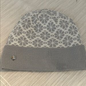 kate spade- Gray Spade Logo Beanie with Silver Spade Logo, OS